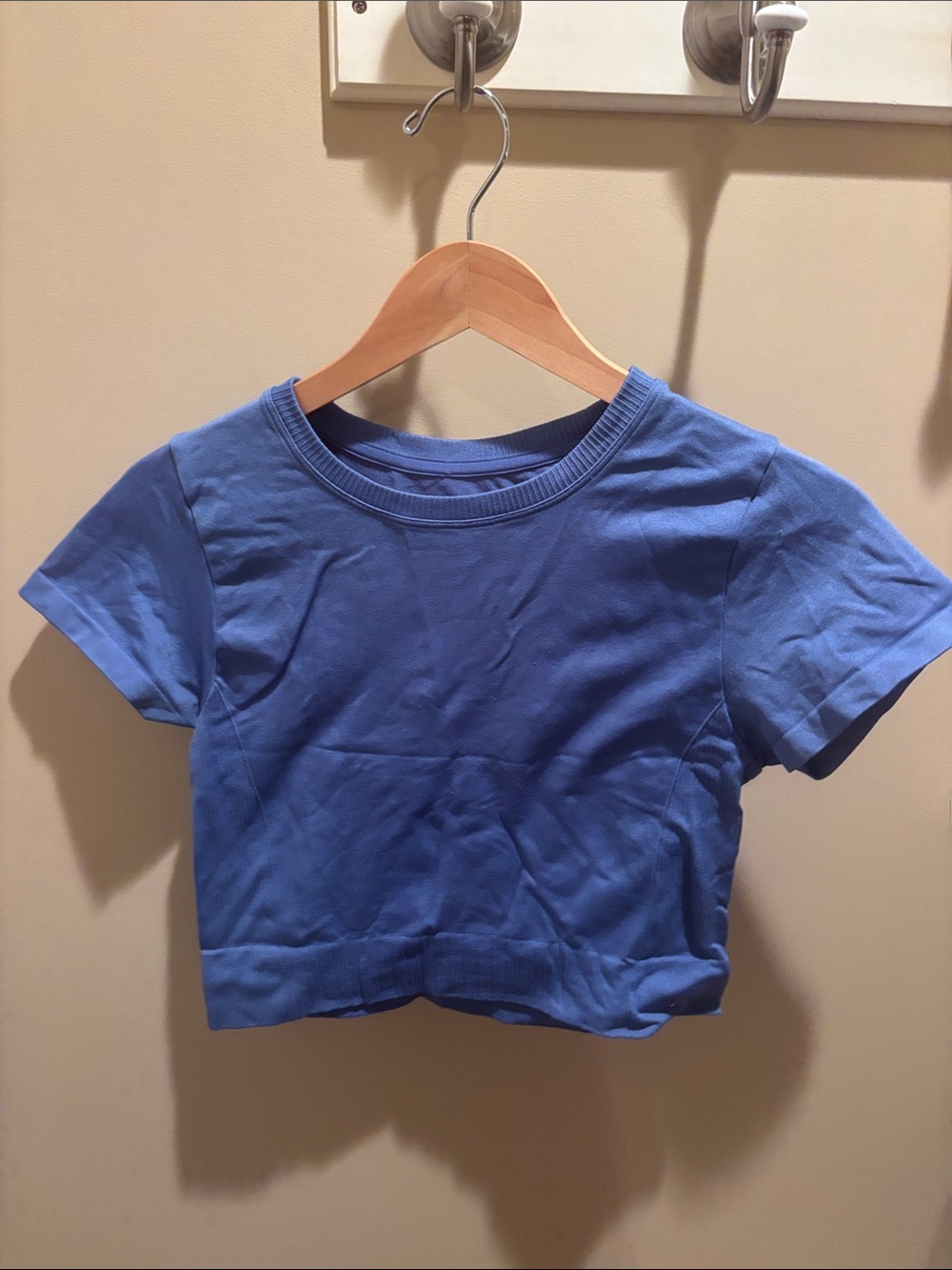 Blue Short Sleeve workout Crop Top